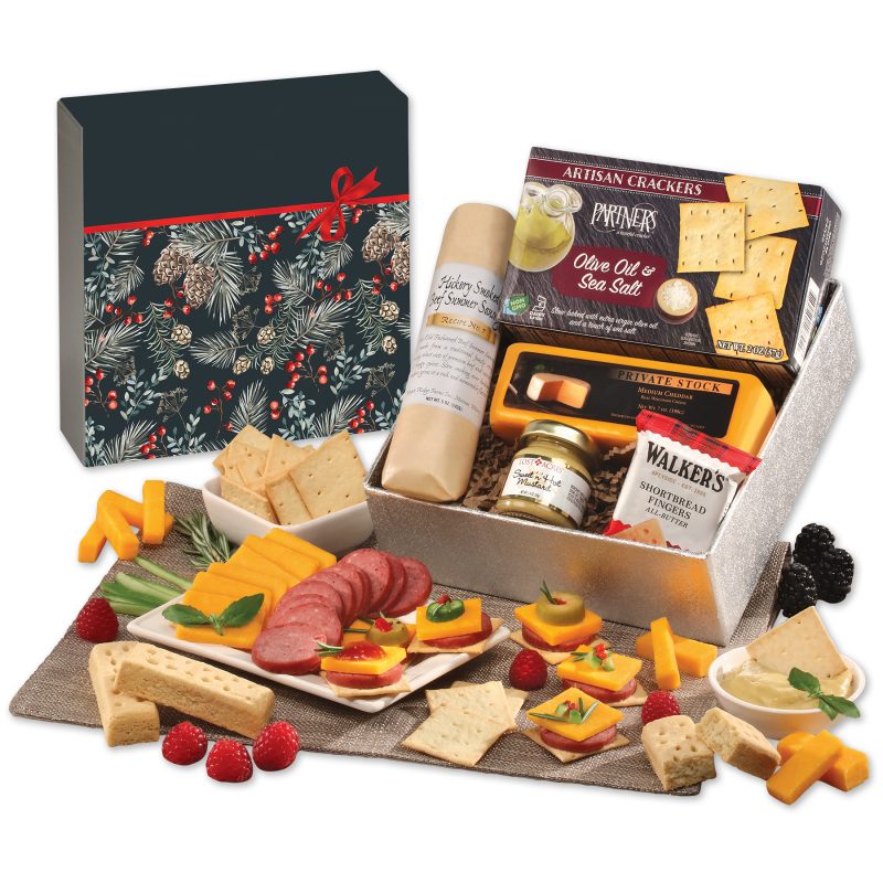 Custom Snack Lover's Gift Box with Pine Boughs & Berries Sleeve with your company logo - 1