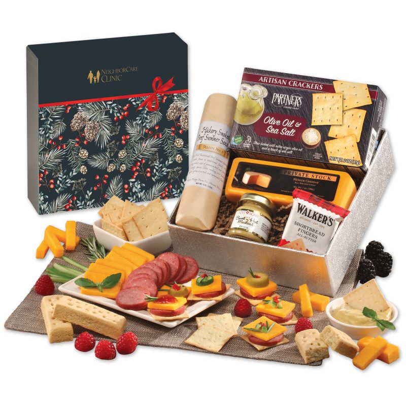 Custom Snack Lover's Gift Box with Pine Boughs & Berries Sleeve with your company logo