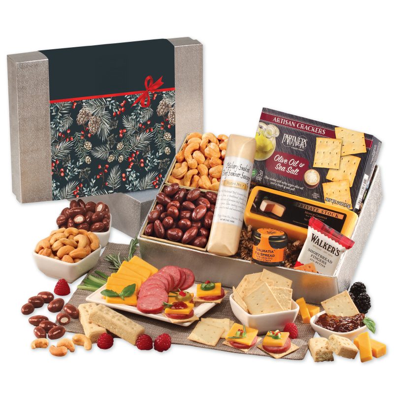 Custom Snacking Smorgasbord with Pine Boughs & Berries Sleeve with your company logo - 1
