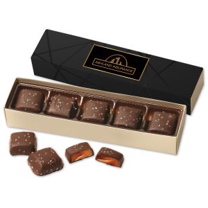 Custom Chocolate Sea Salt Caramels Flight with Black Geometric Wrap with your company logo