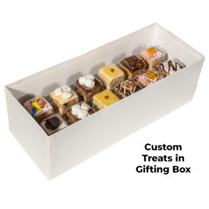 Custom Contains twelve handmade marshmallow crispy rice treats with your company logo