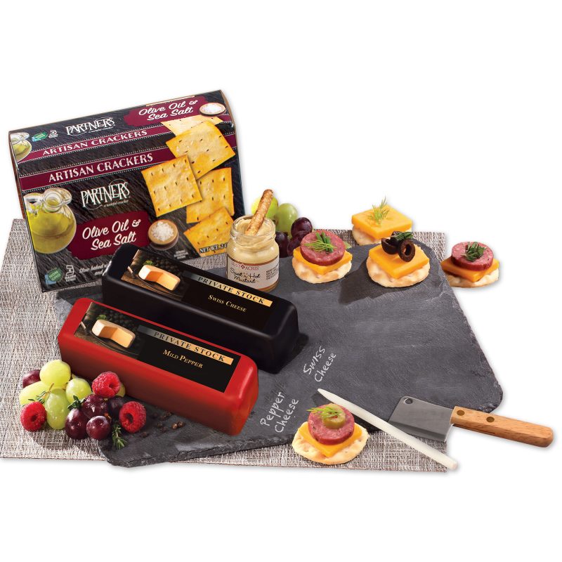 Custom Genuine Slate Serving Plate with Shelf Stable Wisconsin Cheese with your company logo - 1