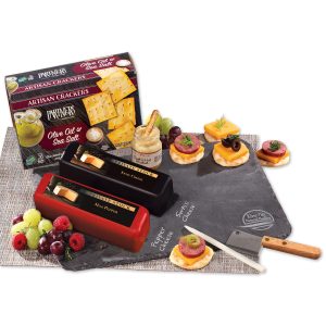Custom Genuine Slate Serving Plate with Shelf Stable Wisconsin Cheese with your company logo