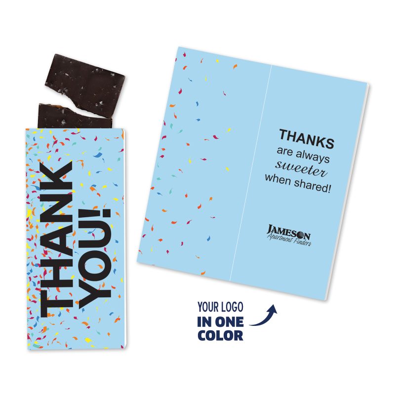 Custom One Color Foil-Stamped Stock Gratitude Sweeter Cards with Sea Salt Caramel Chocolate Bar with your company logo