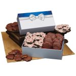 Custom Peppermint Bark & Pecan Clusters in Gift Box with Bow Sleeve with your company logo - 1