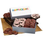 Custom Peppermint Bark & Pecan Clusters in Gift Box with Happy Holidays Sleeve with your company logo - 1