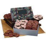 Custom Peppermint Bark & Pecan Clusters in Gift Box with Pine Boughs & Berries Sleeve with your company logo - 1