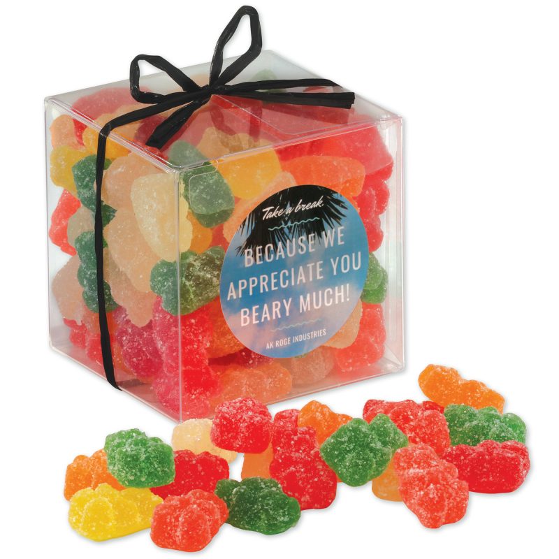 Custom Stylish Acetate Cube with Albanese® Sour Gummi Bears with your company logo