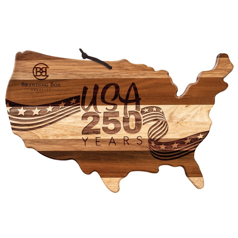 Custom Limited Edition Rock & Branch® Shiplap Series USA 250 Years Shaped Wood Serving & Cutting Board with your company logo