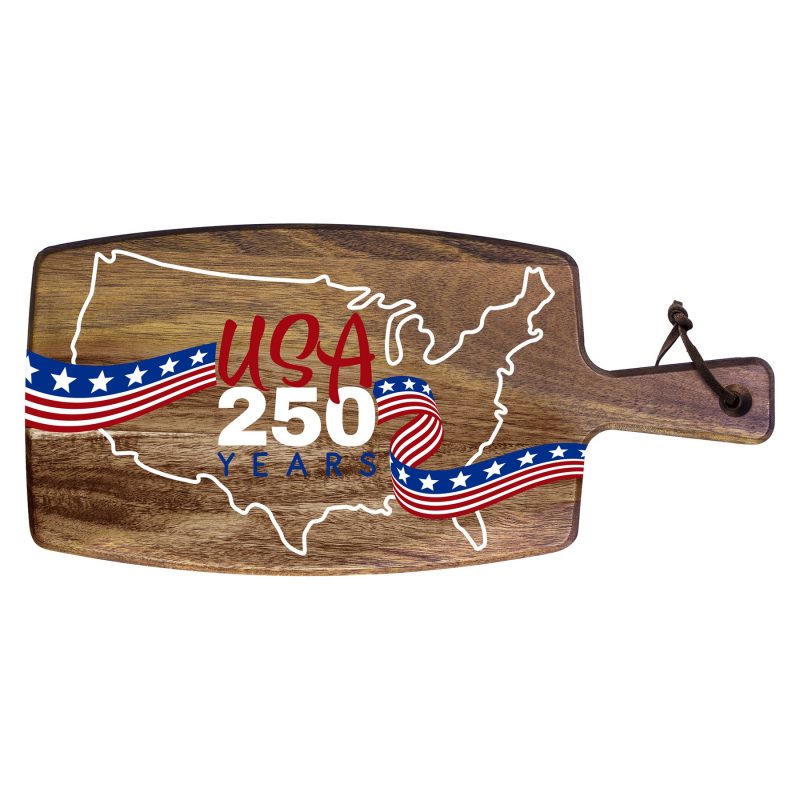 Custom Limited Edition USA 250 Years Rock & Branch® Acacia Paddle Cutting Board UV with your company logo - 1