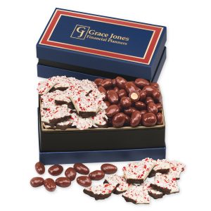 Custom Classic Selection with Chocolate Almonds & Peppermint Bark with your company logo
