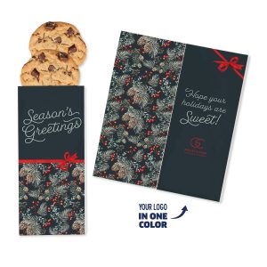 Custom One Color Foil-Stamped Stock Pine Boughs & Berries Sweeter Cards with Chocolate Chip Cookies with your company logo