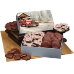 Custom Peppermint Bark & Pecan Clusters in Gift Box with Red Truck on Bridge Sleeve with your company logo - 1