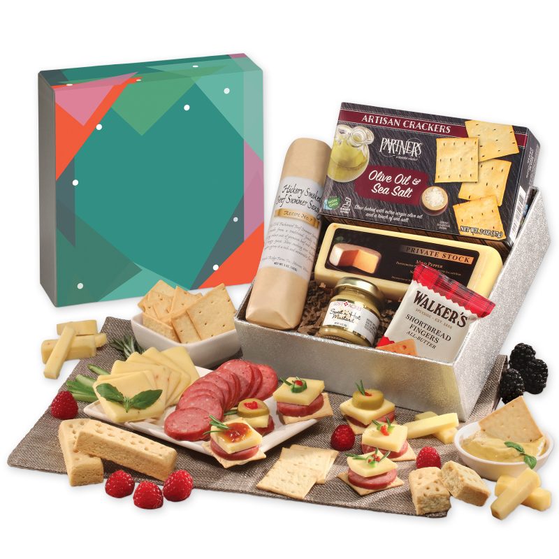 Custom Shelf Stable Snack Lover's Gift Box with Green Geometric Sleeve with your company logo - 1