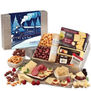 Custom Shelf Stable Snacking Smorgasbord with Holiday Train Sleeve with your company logo