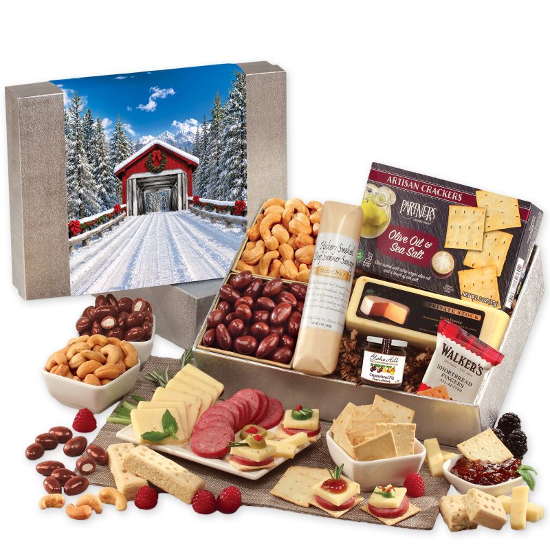 Custom Shelf Stable Snacking Smorgasbord with Snow-covered Bridge Sleeve with your company logo - 1
