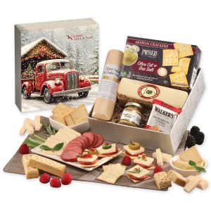 Custom Snack Lover's Gift Box with Red Truck on Bridge Sleeve with your company logo