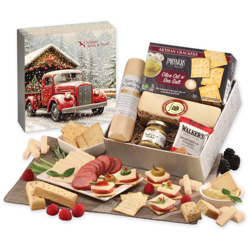 Snack-Lovers-Gift-Box-with-Red-Truck-on-Bridge-Sleeve-SLS904RTB Custom Snack Lover's Gift Box with Red Truck on Bridge Sleeve with your company logo
