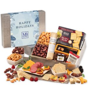Custom Snacking Smorgasbord with Happy Holidays Sleeve with your company logo